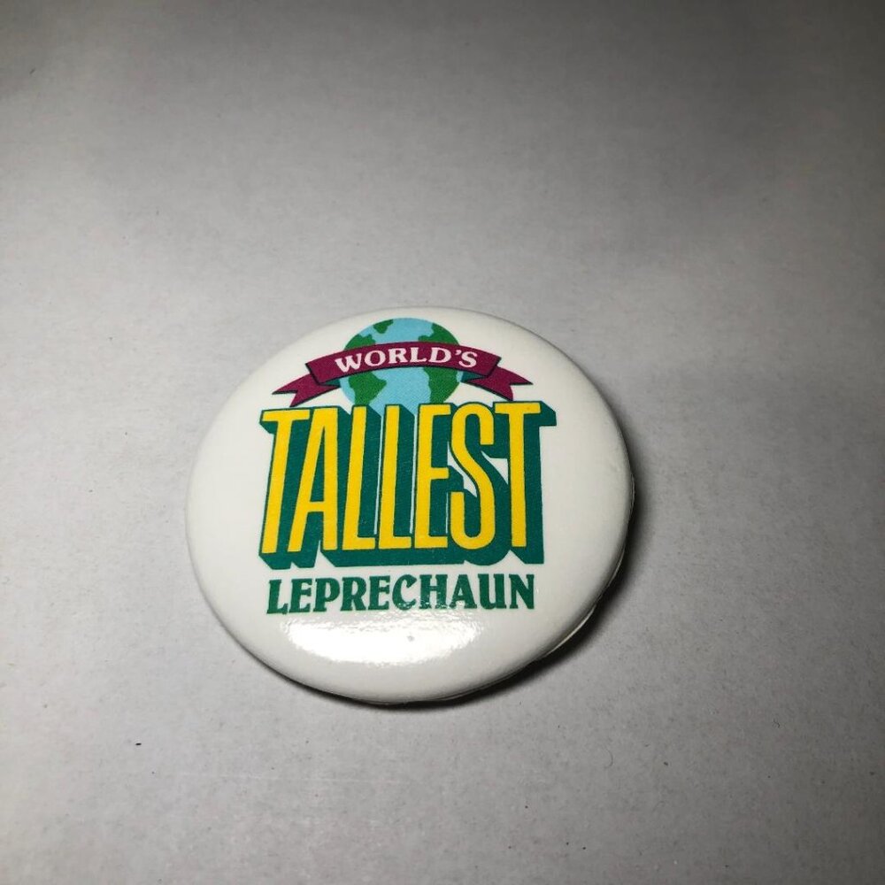 Hallmark Button Lapel Pin St Patrick Vintage Worlds Tallest Leprechaun 80s Irish